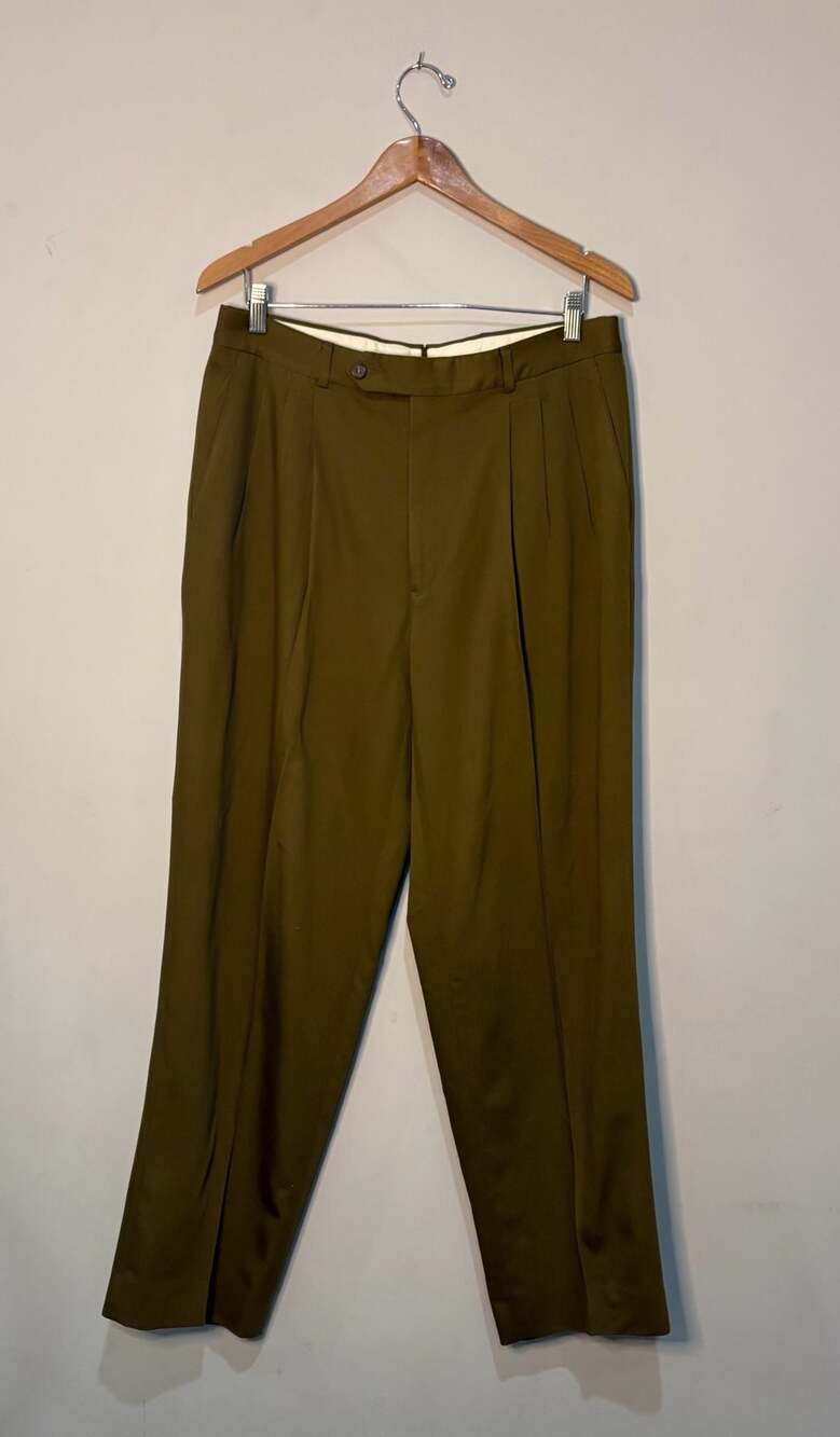 Tallia Uomo Pleated Dress Pants Olive Green Size 34